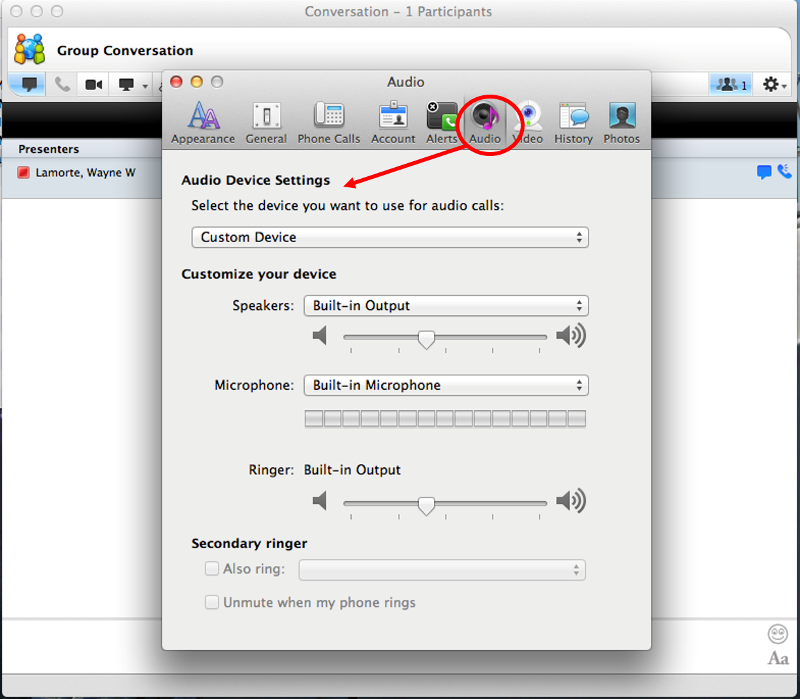 skype for business mac volume control